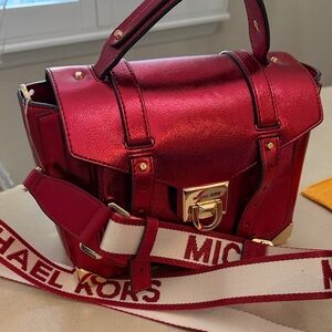 Manhattan Crimson Michael Kors Metallic Red Satchel
